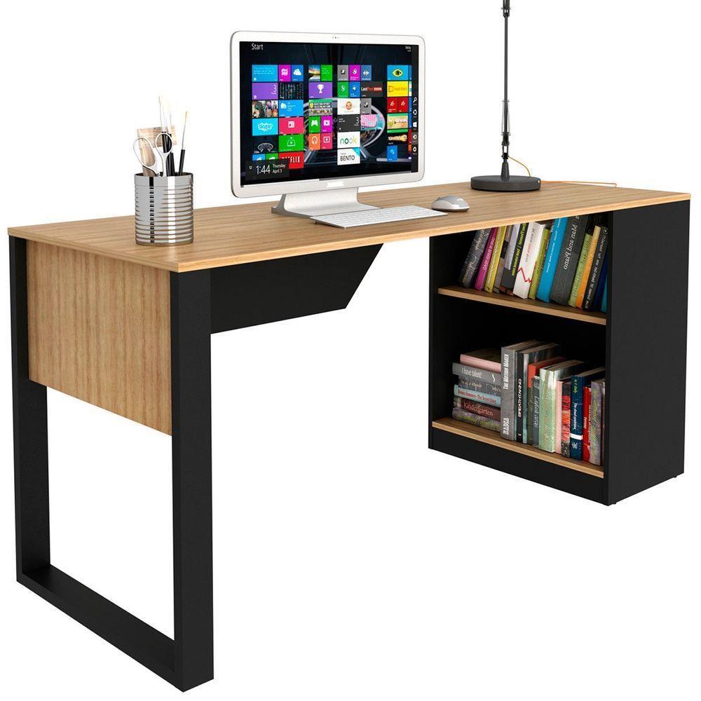 Mesa Para Escritório Com Armário Lateral 160 Cm Amêndoa/preto - 1