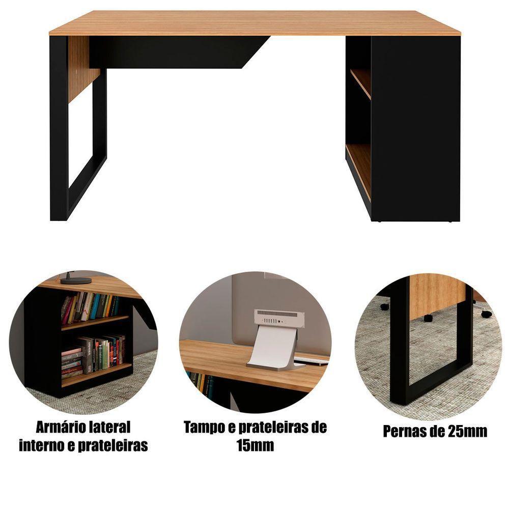 Mesa Para Escritório Com Armário Lateral 160 Cm Amêndoa/preto - 3