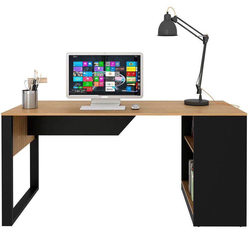 Mesa Para Escritório Com Armário Lateral 160 Cm Amêndoa/preto - 9