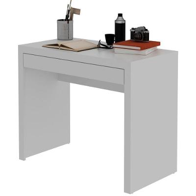 Mesa de Escritório Retangular Escrivaninha 1 Gaveta MDF 90 cm Branco Brilhante