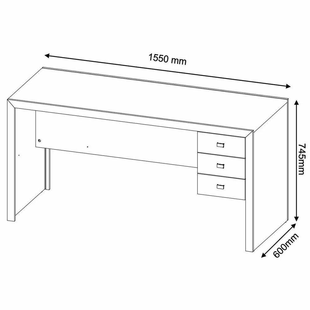 Mesa Para Escritório Reversível 155 Cm 3 Gavetas Amêndoa - 3