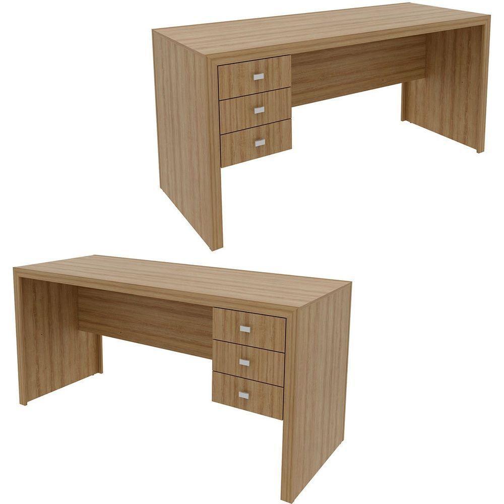 Mesa Para Escritório Reversível 155 Cm 3 Gavetas Amêndoa - 4