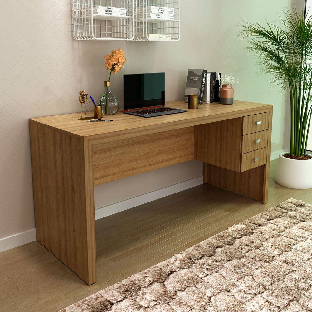 Mesa Para Escritório Reversível 155 Cm 3 Gavetas Amêndoa - 9