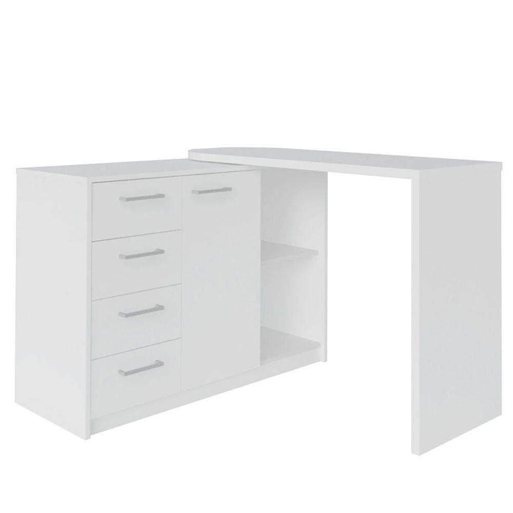 Escrivaninha Em L Com 4 Gavetas 1 Porta E Nicho London Branco - 1