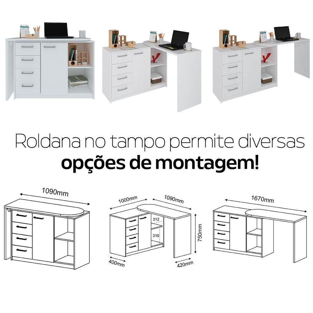 Escrivaninha Em L Com 4 Gavetas 1 Porta E Nicho London Branco - 8