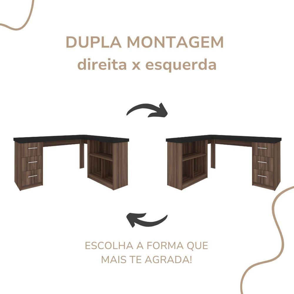 Mesa Escrivaninha 3 Gavetas Com Nichos Em L Marilu Ipê/preto - 3