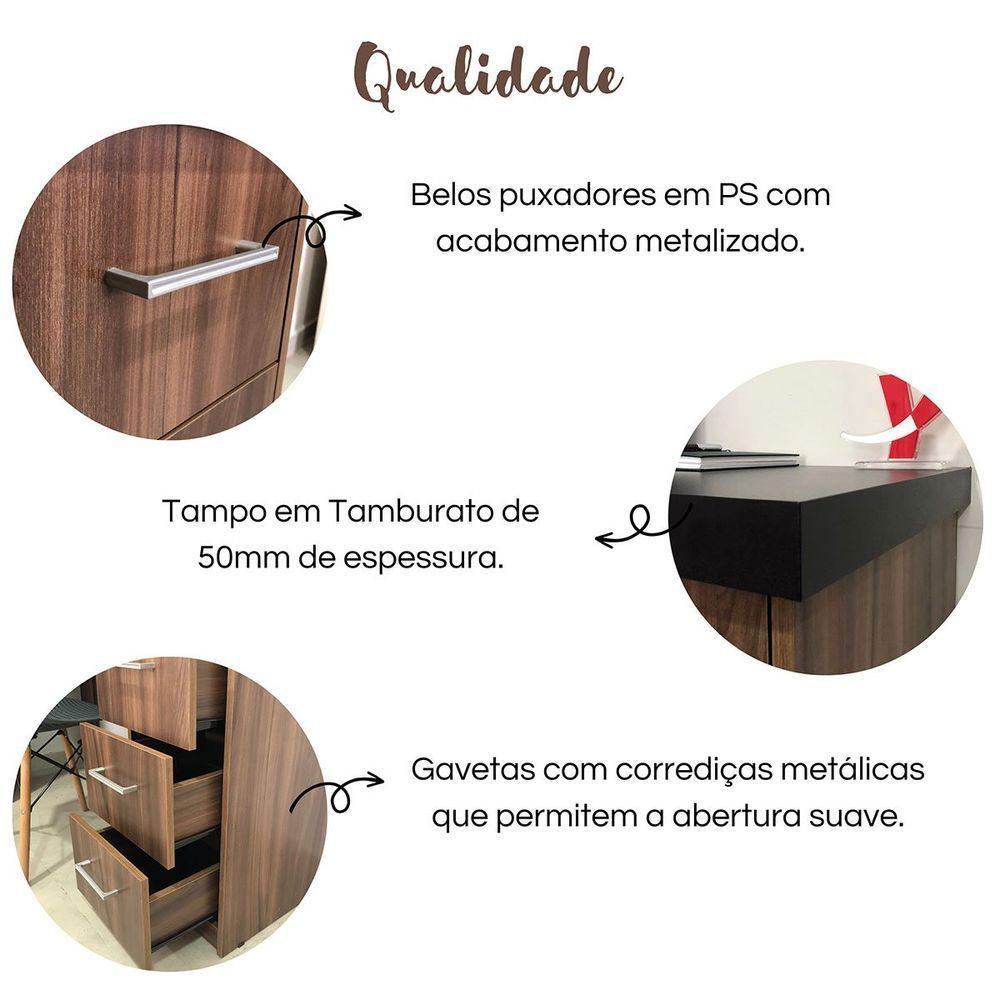 Mesa Escrivaninha 3 Gavetas Com Nichos Em L Marilu Ipê/preto - 4