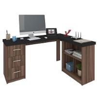 Mesa Escrivaninha 3 Gavetas Com Nichos Em L Marilu Ipê/preto - 1