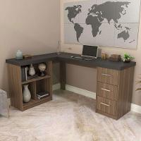 Mesa Escrivaninha 3 Gavetas Com Nichos Em L Marilu Ipê/preto - 8