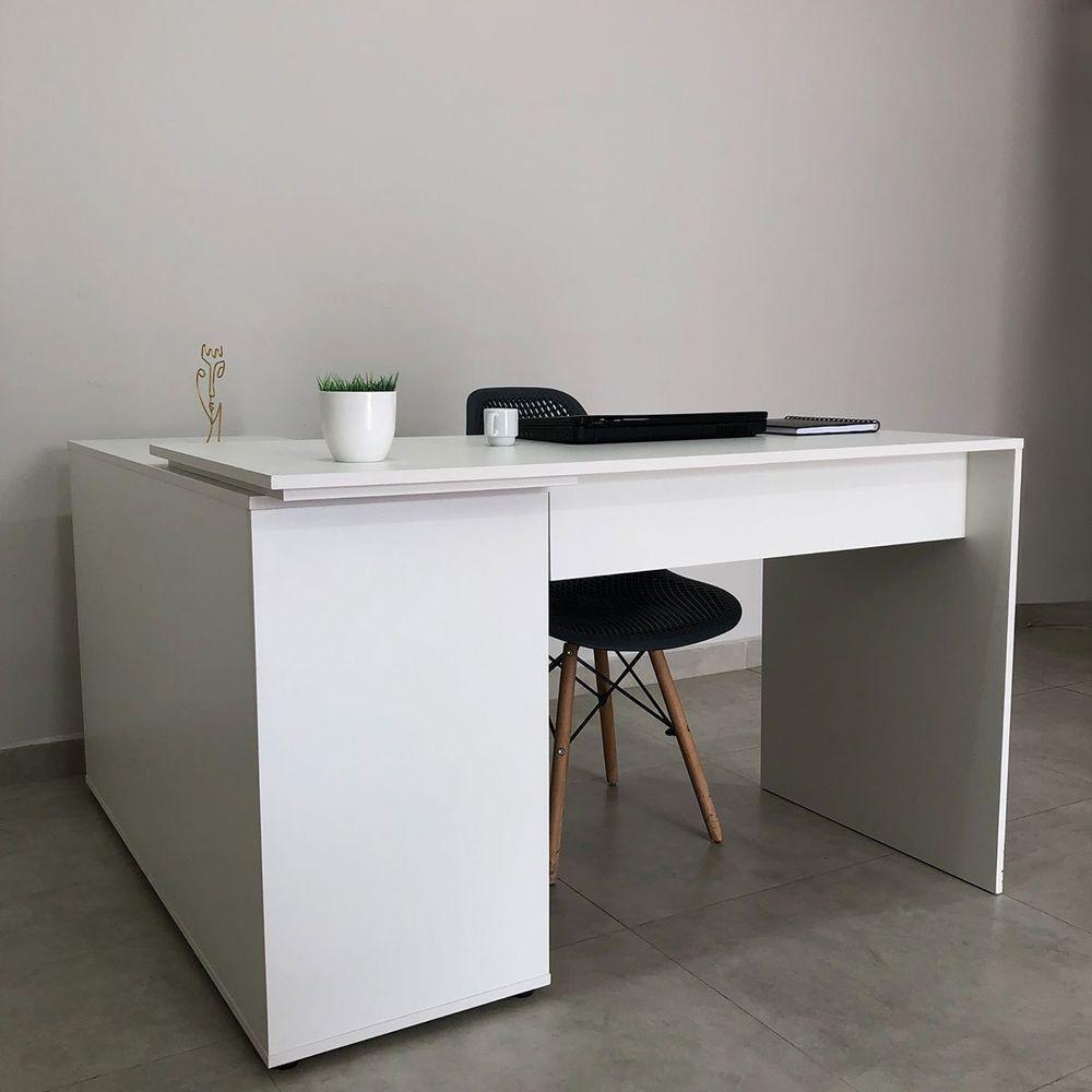 Mesa Escrivaninha Em L Com 2 Portas E 4 Nichos Marle Branco - 7