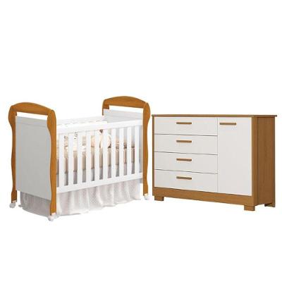 Conjunto Berço Americano Danny e Cômoda Infantil Zaki em MDF Branco