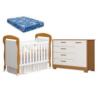 Berço Americano Danny E Cômoda Infantil Zaki Branco Acetinado Savana Com Colchão Ortobom - Reller - 1