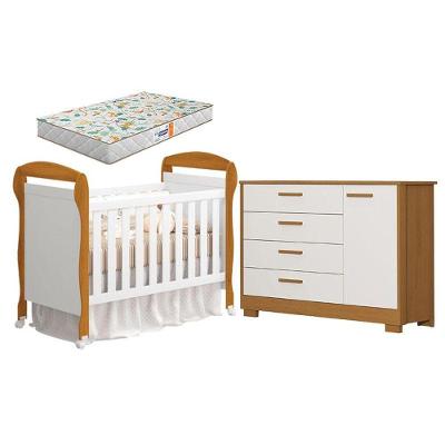Berço Americano Danny com Cômoda Infantil Zaki 1 Porta 4 Gavetas em MDF Branco Reller Móveis