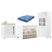 Quarto De Bebê New Katatau Branco Acetinado Com Colchão Ortobom - Reller - 1