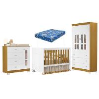 Quarto De Bebê New Katatau Branco Acetinado Savana Com Colchão Ortobom - Reller - 1