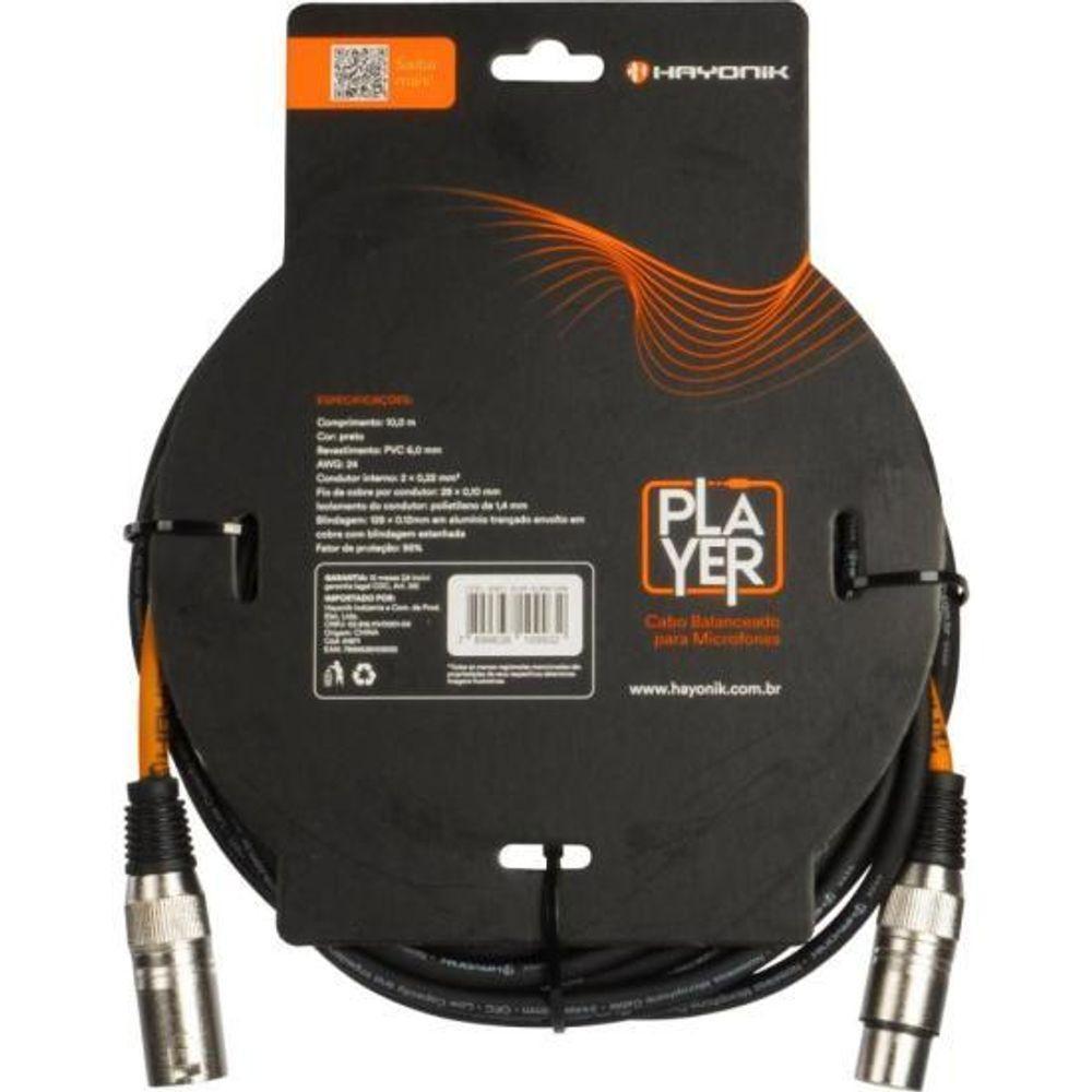 Cabo Para Microfone Player Xlr(f) X Xlr(m) 10m Preto Hayonik - 2