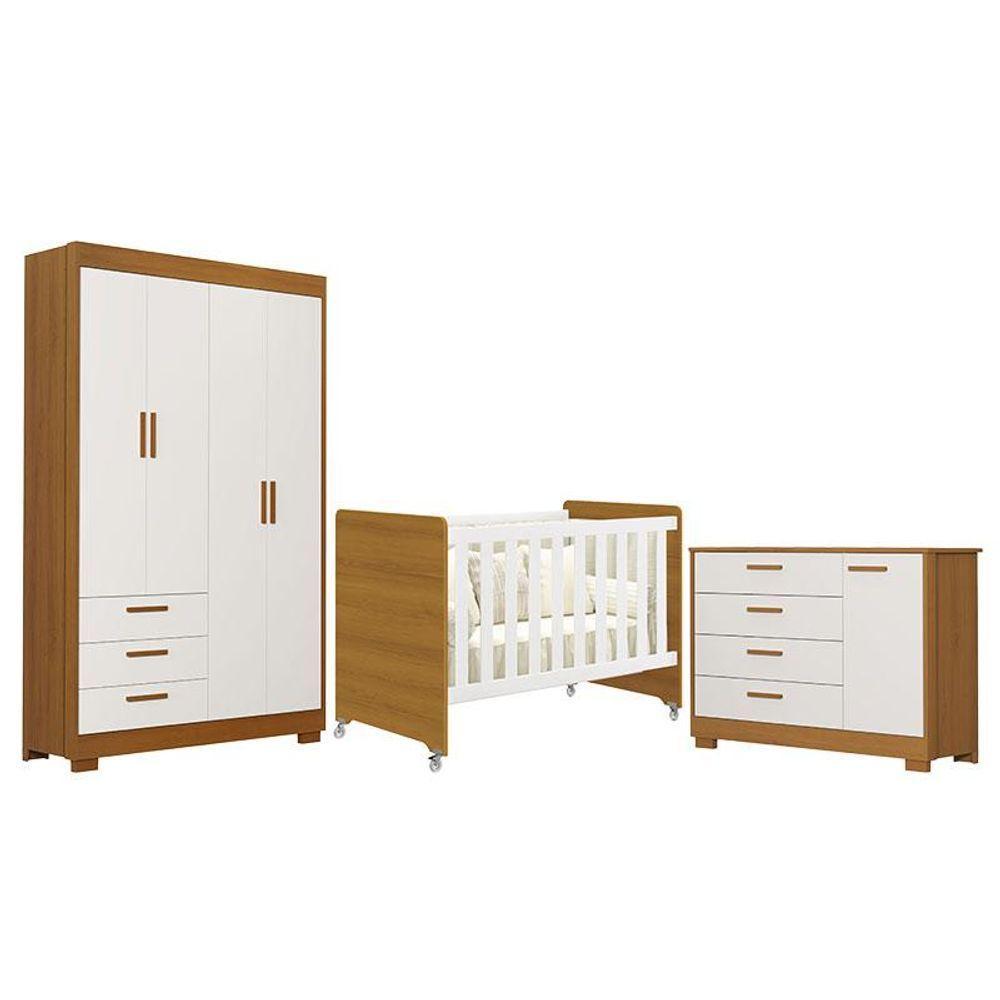 Quarto De Bebê Zaki E Berço Americano Evolution 4 Em 1 Branco Acetinado Savana - Reller - 1