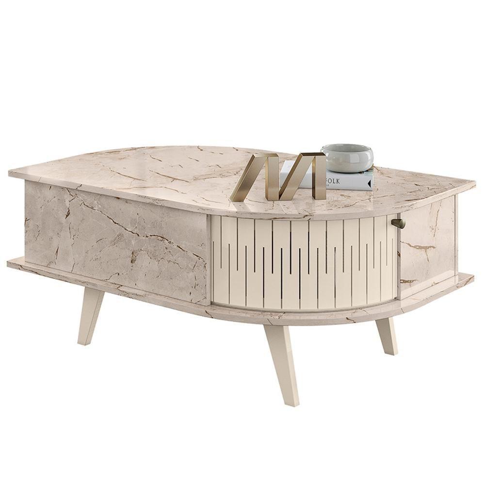 Mesa De Centro 2 Portas 90 Cm Indianapolis Madetec Calacata Off White - 1