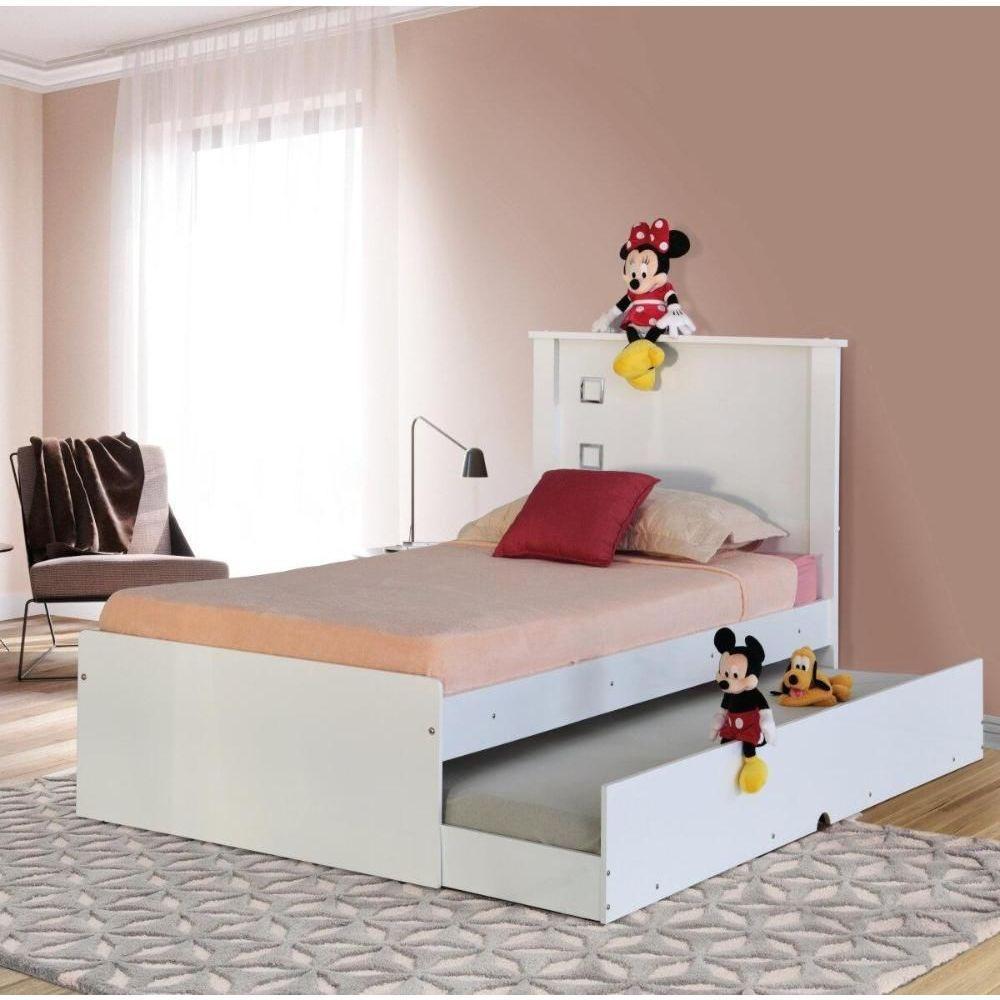 Cama Solteiro Alicante Branca Com Auxiliar E Colchões - 1