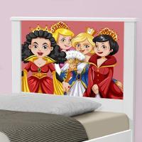 Cama Solteiro Com Cabeceira Adesivada Princesas Medievais