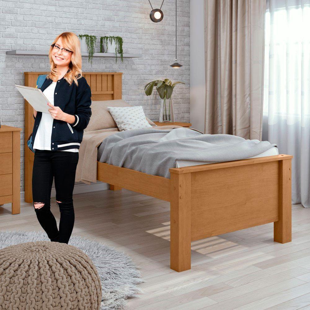Cama Solteiro Convencional Estrutura Mdf Athenas Móveis Lopas Amendoa Clean - 2