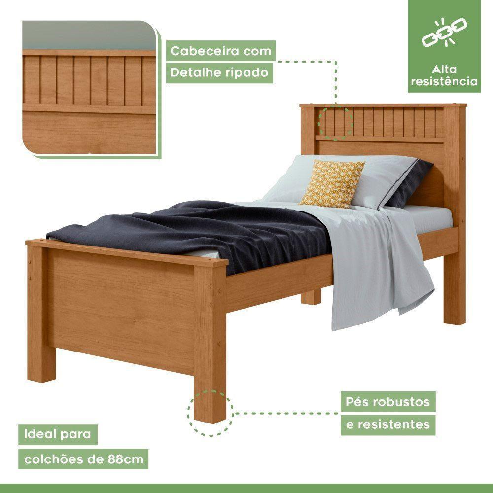 Cama Solteiro Convencional Estrutura Mdf Athenas Móveis Lopas Amendoa Clean - 4