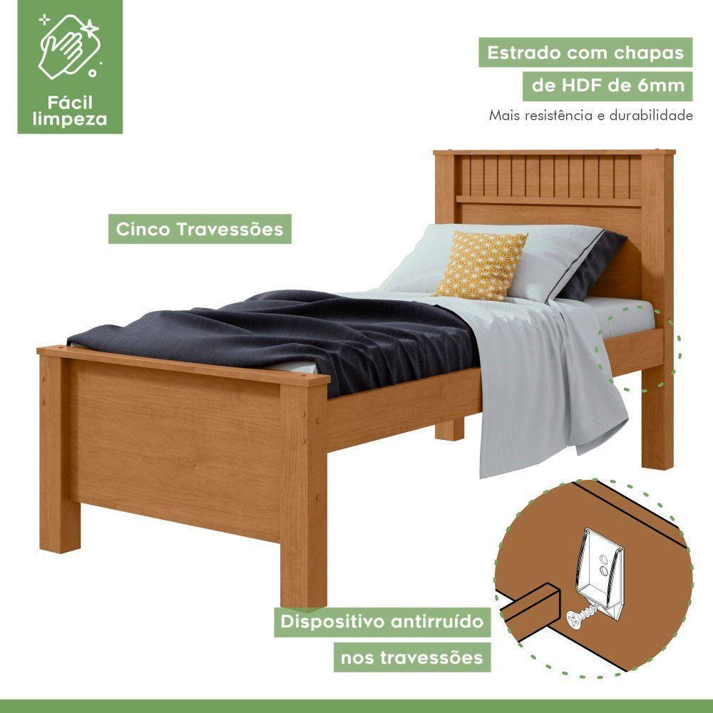Cama Solteiro Convencional Estrutura Mdf Athenas Móveis Lopas Amendoa Clean - 5