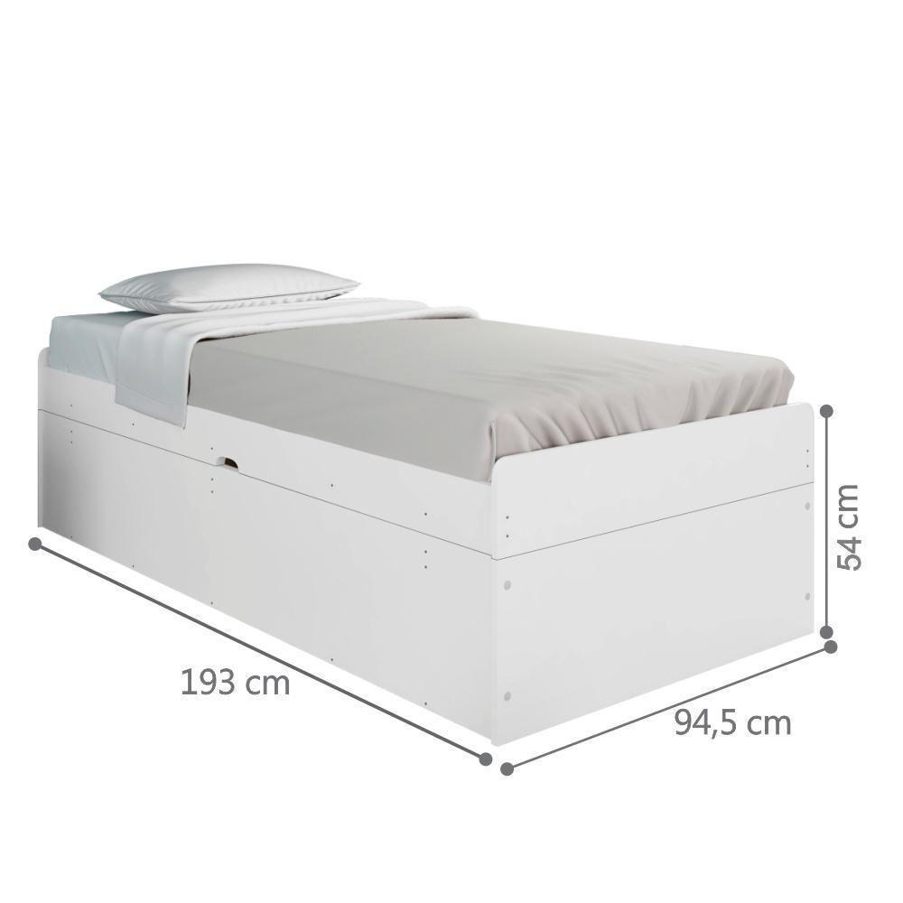 Cama Solteiro Baú Cinthya Branco Com Colchão - 3