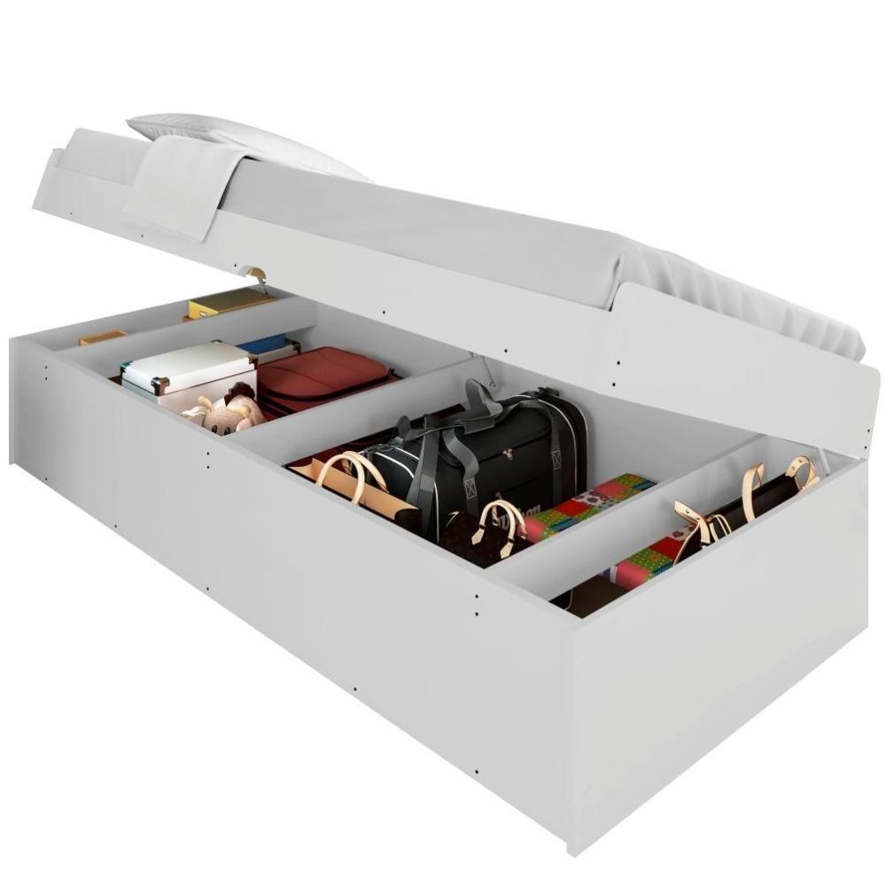 Cama Solteiro Baú Cinthya Branco Com Colchão - 4