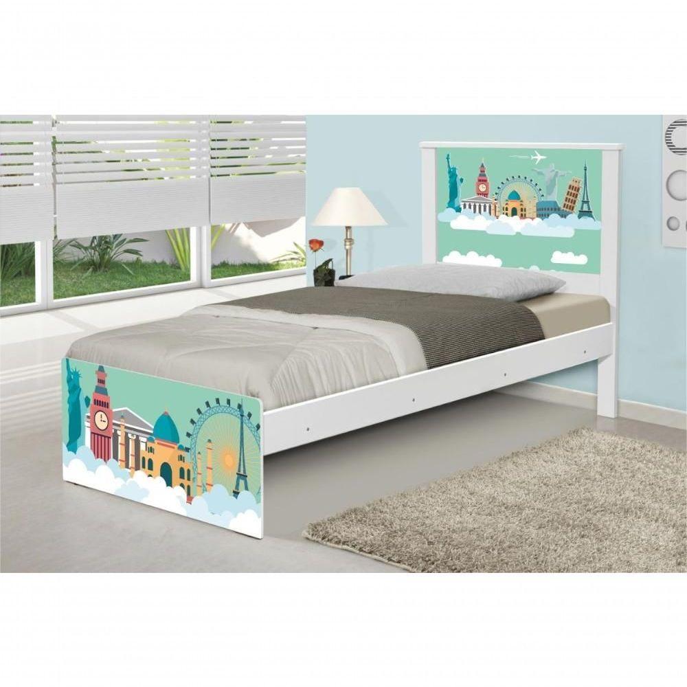 Cama Solteiro Adesivada Mundo Viagens Com Colchão - 3