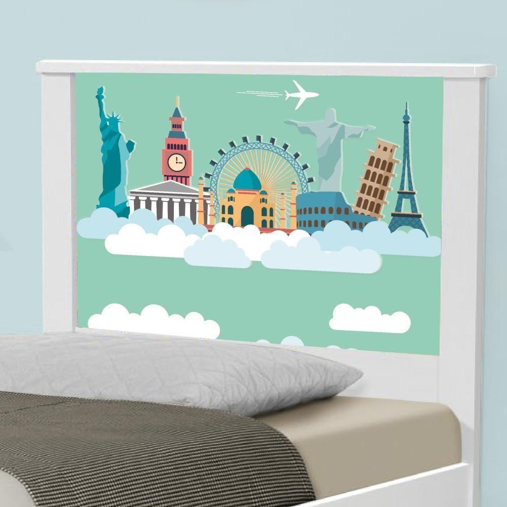 Cama Solteiro Adesivada Mundo Viagens Com Colchão - 4