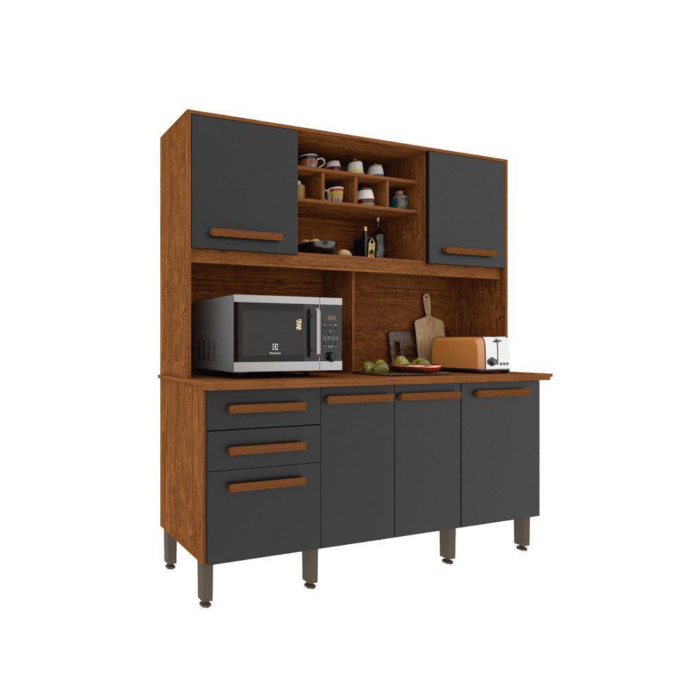 Armário Para Cozinha 6 Portas 2 Gavetas Luna Plus Móveis Imop Cinamomo Com Grafite - 1
