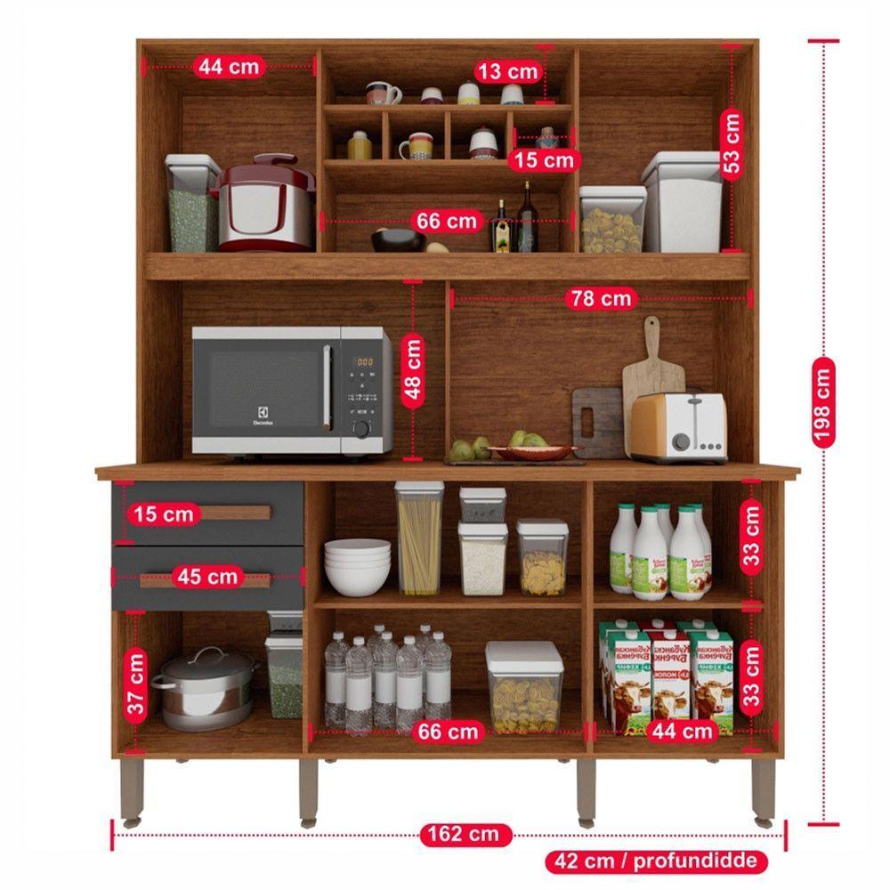 Armário Para Cozinha 6 Portas 2 Gavetas Luna Plus Móveis Imop Cinamomo Com Grafite - 2