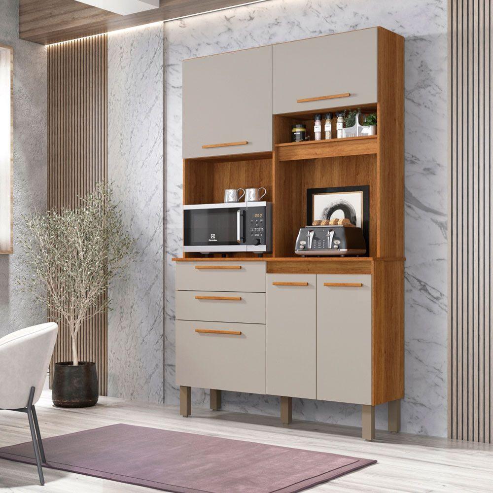 Armário De Cozinha 5 Portas 2 Gavetas Dubai Sallêto Móveis Cinamomo Com Off White - 5