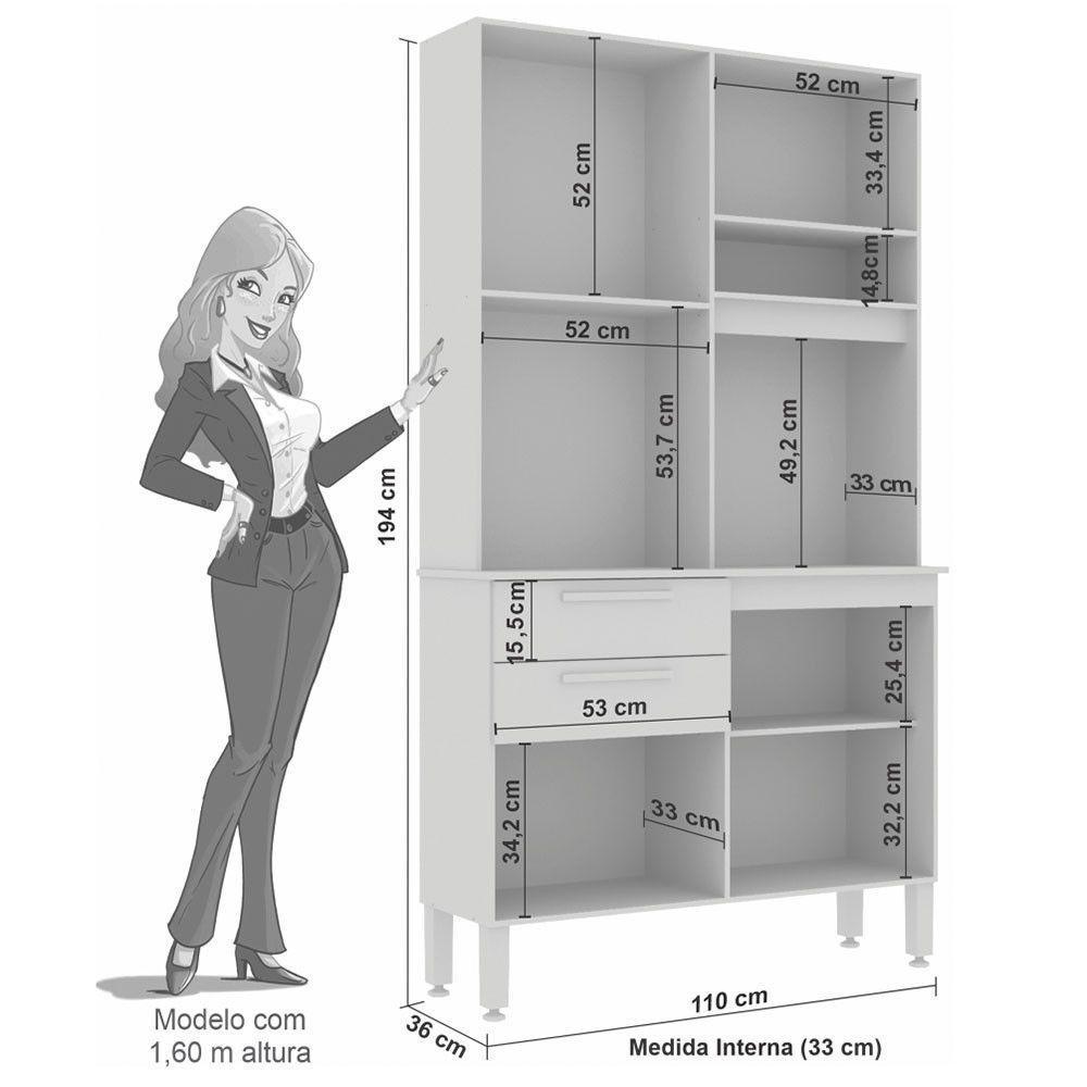 Armário De Cozinha 5 Portas 2 Gavetas Dubai Sallêto Móveis Cinamomo Com Off White - 6