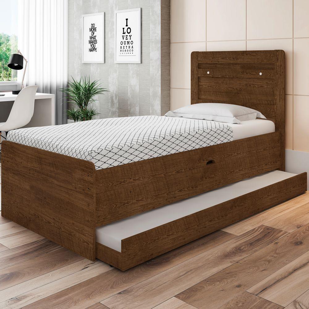 Cama Solteiro Auxiliar Baú Ivana Malbec Com Colchão - 1