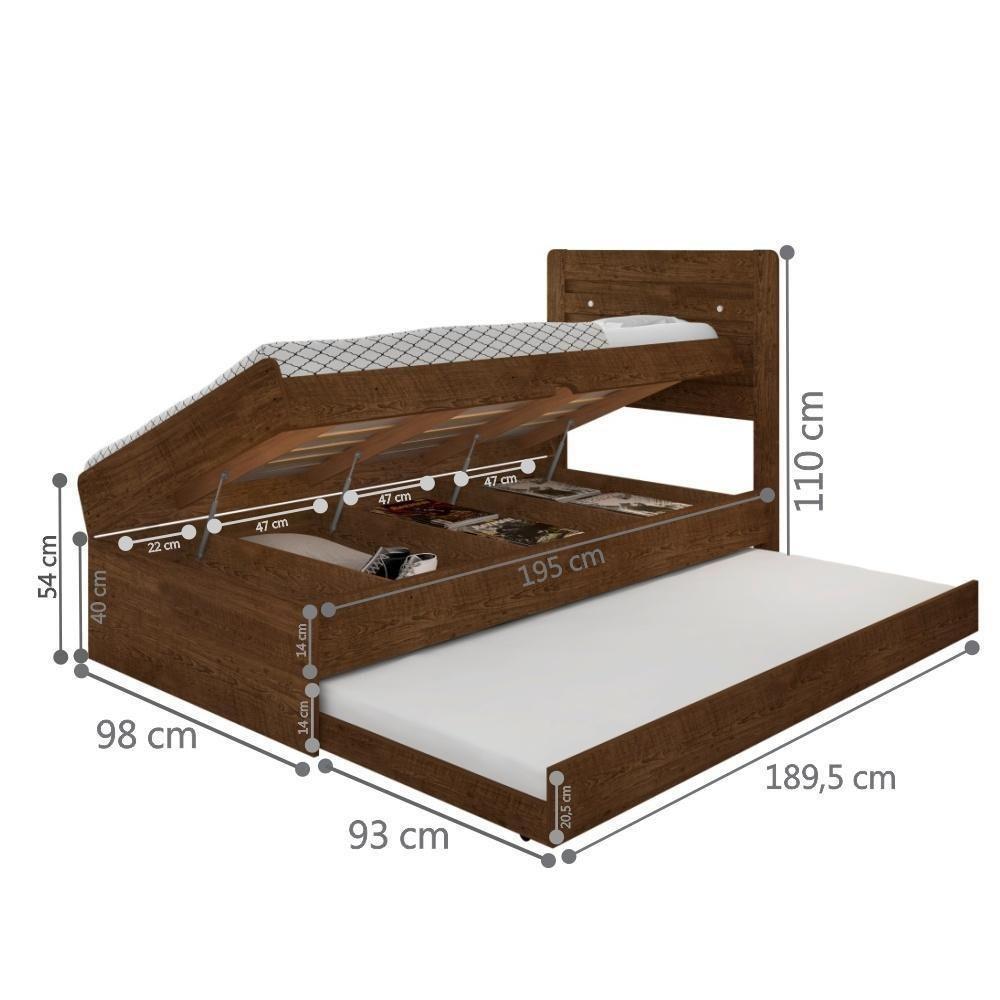 Cama Solteiro Auxiliar Baú Ivana Malbec Com Colchão - 3
