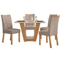 Conjunto Mesa Apogeu 120cm Tampo Mdf/vidro 4 Cadeiras Apogeu Amendoa/off/veludo Creme - 1
