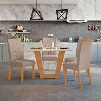 Conjunto Mesa Apogeu 120cm Tampo Mdf/vidro 4 Cadeiras Apogeu Amendoa/off/veludo Creme - 7