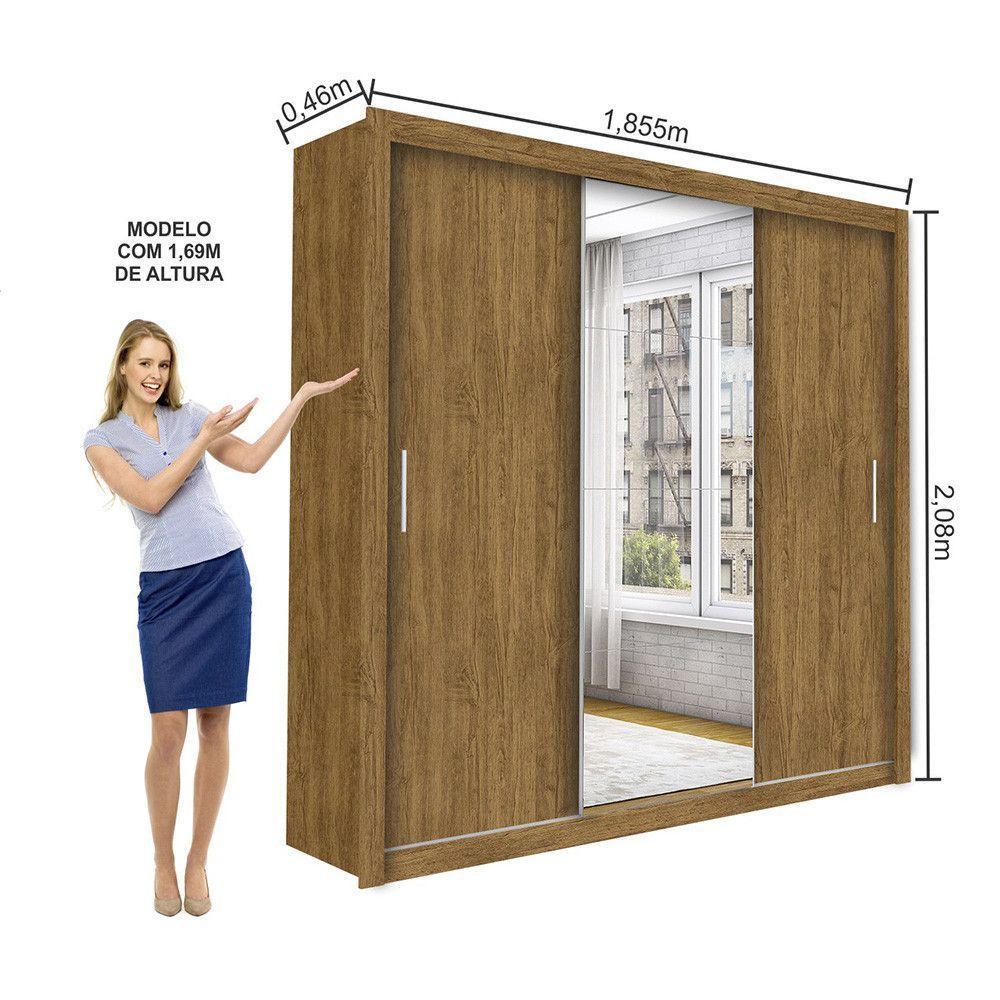Guarda Roupa Isabela Plus 3 Portas De Correr 4 Gavetas Com Espelho Carioca Móveis Freijó - 6