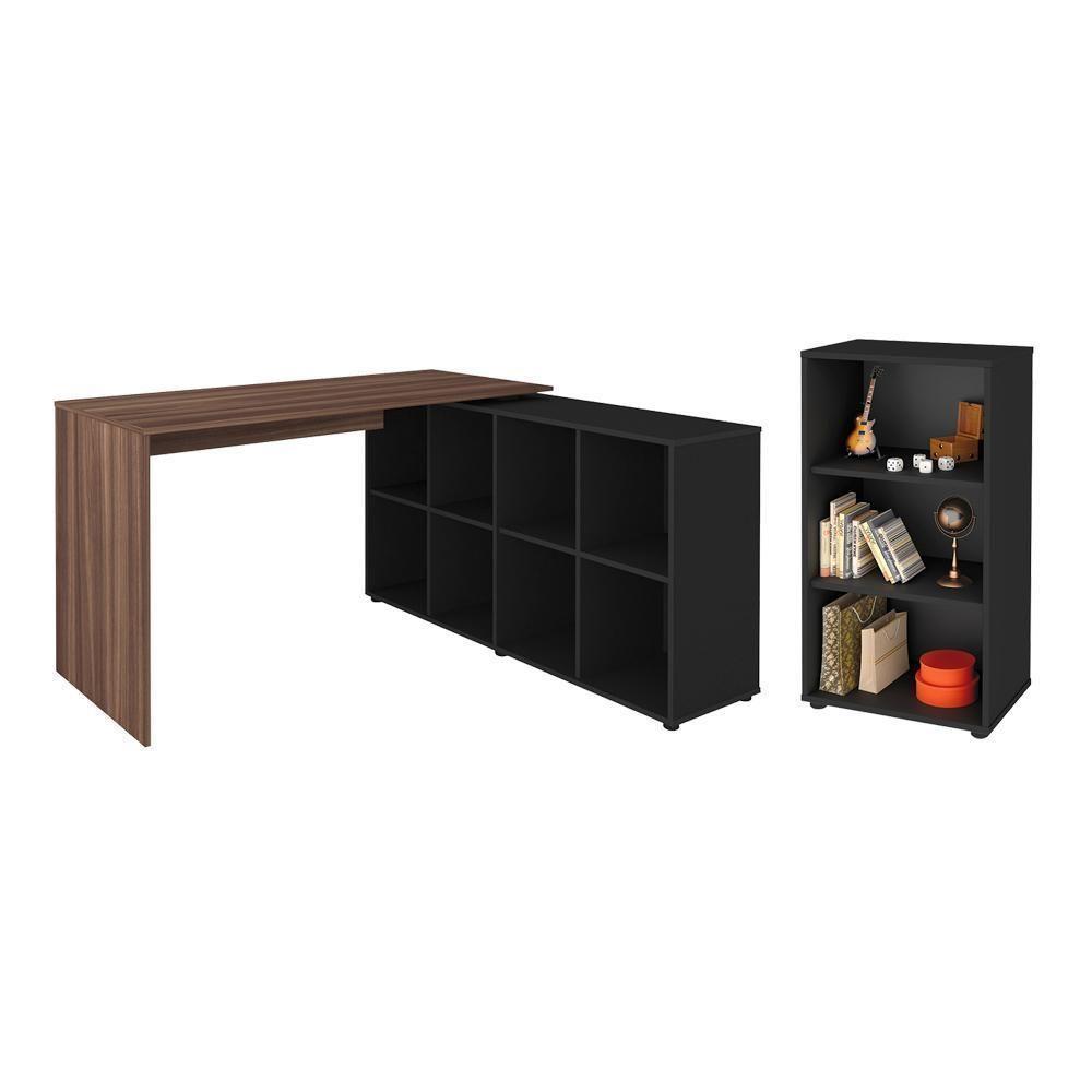 Conjunto Escrivaninha E Estante Herne Ipê Preto - 1
