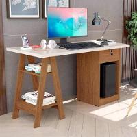 Escrivaninha Com 2 Prateleiras Juan Off White E Canela - 1