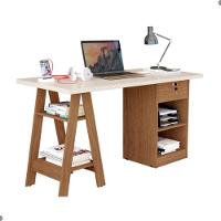 Escrivaninha Com 2 Prateleiras Juan Off White E Canela - 3