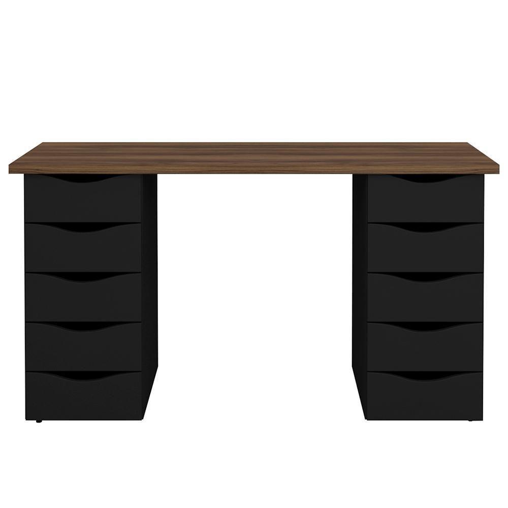 Conjunto Escrivaninha E Gaveteiro Huddersfield Nogal Preto - 4