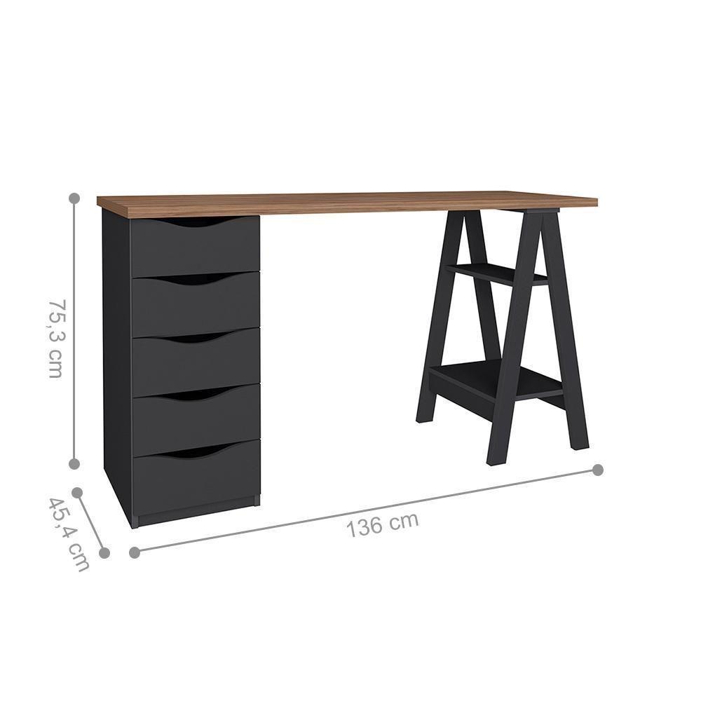 Conjunto Escrivaninha E Gaveteiro Leverkusen Nogal Preto - 2