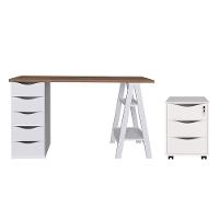 Conjunto Escrivaninha E Gaveteiro Leverkusen Nogal Branco - 1