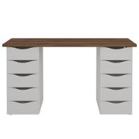 Conjunto Escrivaninha E Gaveteiro Dundee Nogal Branco