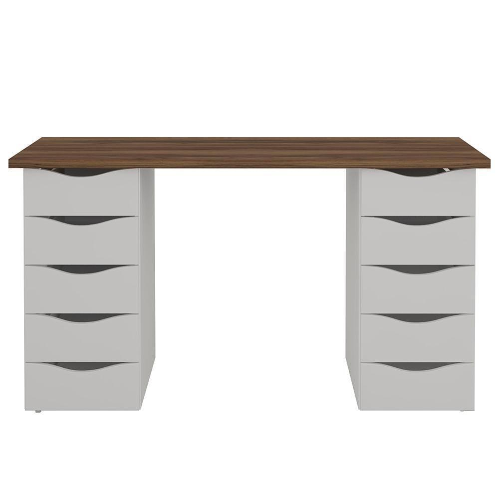 Escrivaninha Com 10 Gavetas Maine Nogal Branco - 4