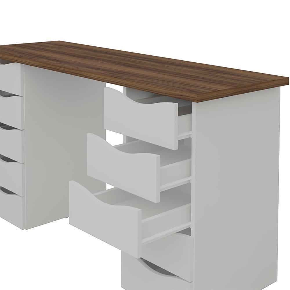 Escrivaninha Com 10 Gavetas Maine Nogal Branco - 5