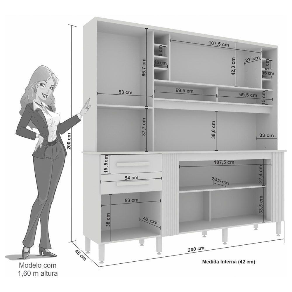 Armário De Cozinha 6 Portas 2 Gavetas Catar Sallêto Móveis Cinamomo Com Off White - 2